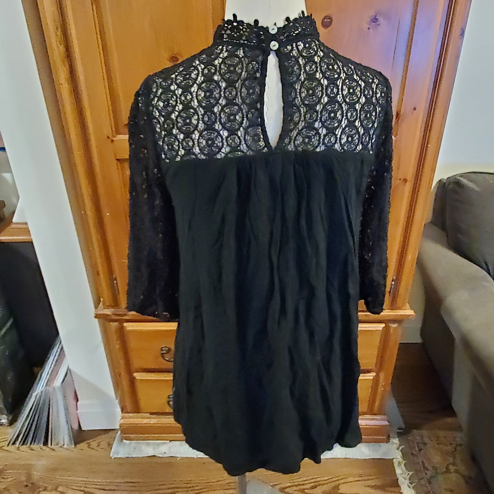 Doen Style Mini Tent Vintage Mini Swing 70s Small Black and Orange Lace Dress - Picture 6 of 14